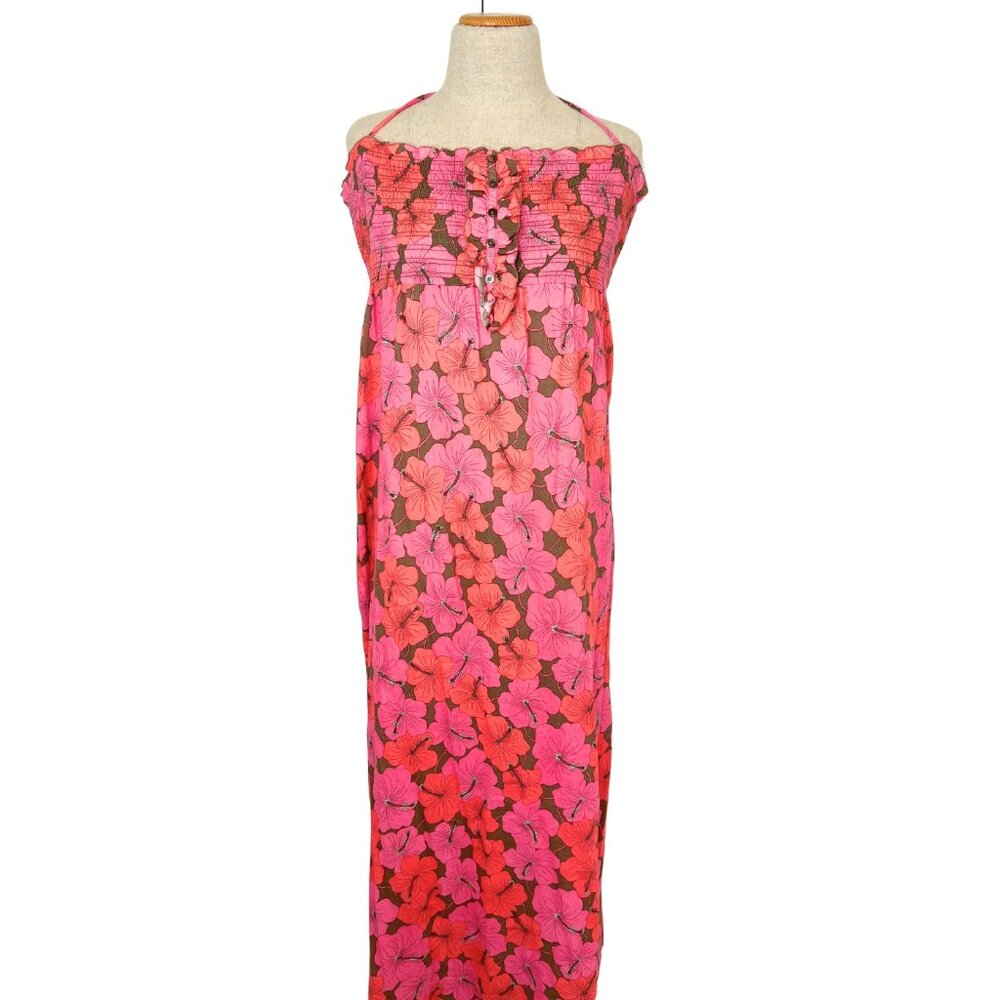 Pink Floral Juicy Couture Maxi Dress Size S Vintage Y2K Halter Spaghetti Strappy